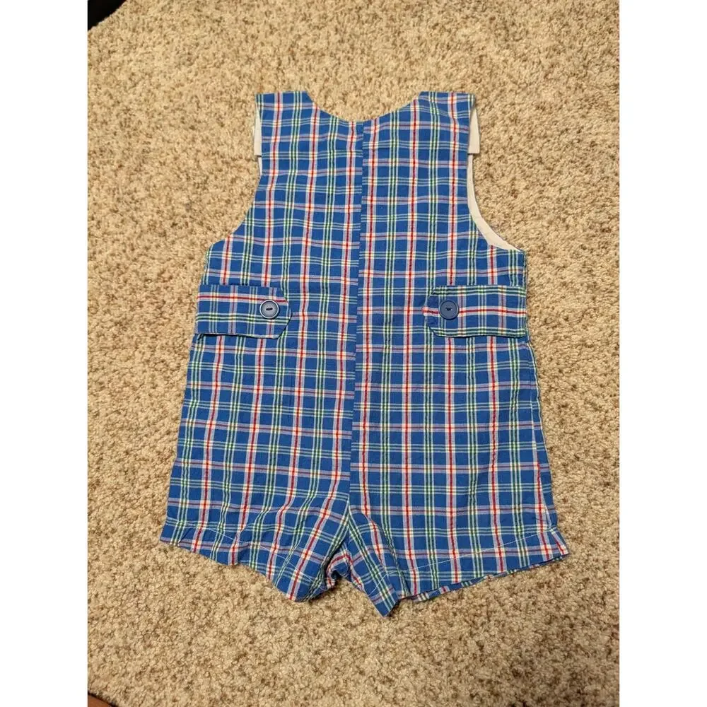 Samara Toddler Romper Overalls Size 2T Blue Plaid Baseball All Stars Shortall